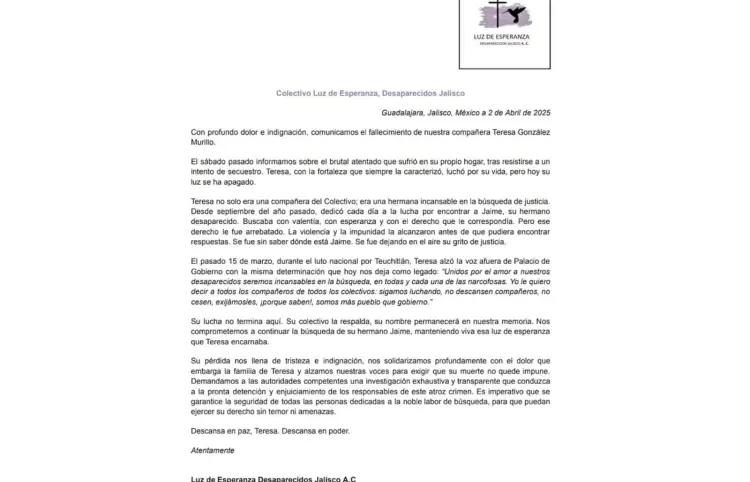 Muere Teresa González Murillo, buscadora de desaparecidos en Jalisco