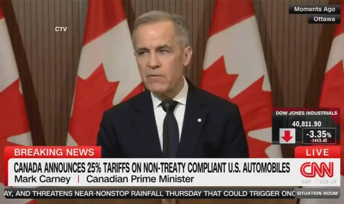 Canadá responde con aranceles del 25% a autos de EE.UU.