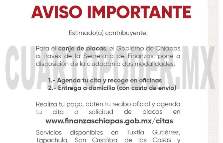 Anuncian dos opciones para recoger placas