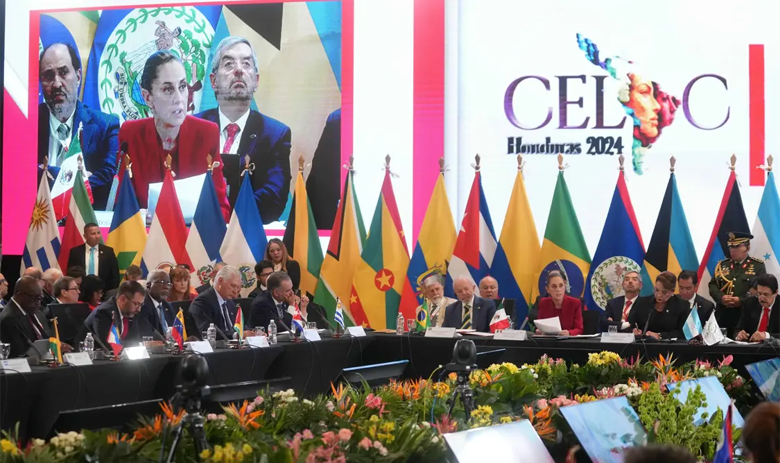 La presidenta Claudia Sheinbaum Pardo participó en la IX Cumbre de la CELAC, que se realizó este miércoles en Honduras. Cortesía