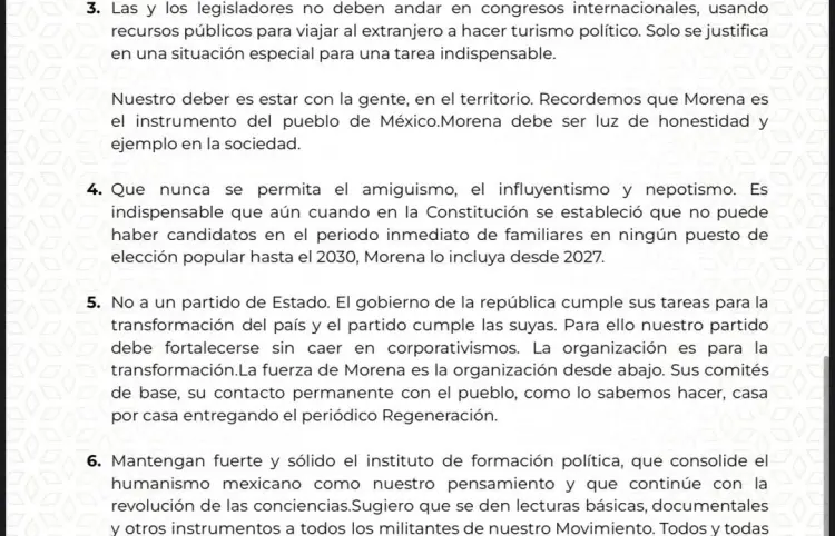 Carta que envió nuestra presidenta Claudia Sheinbaum Pardo, a la dirigencia y militantes de Morena.