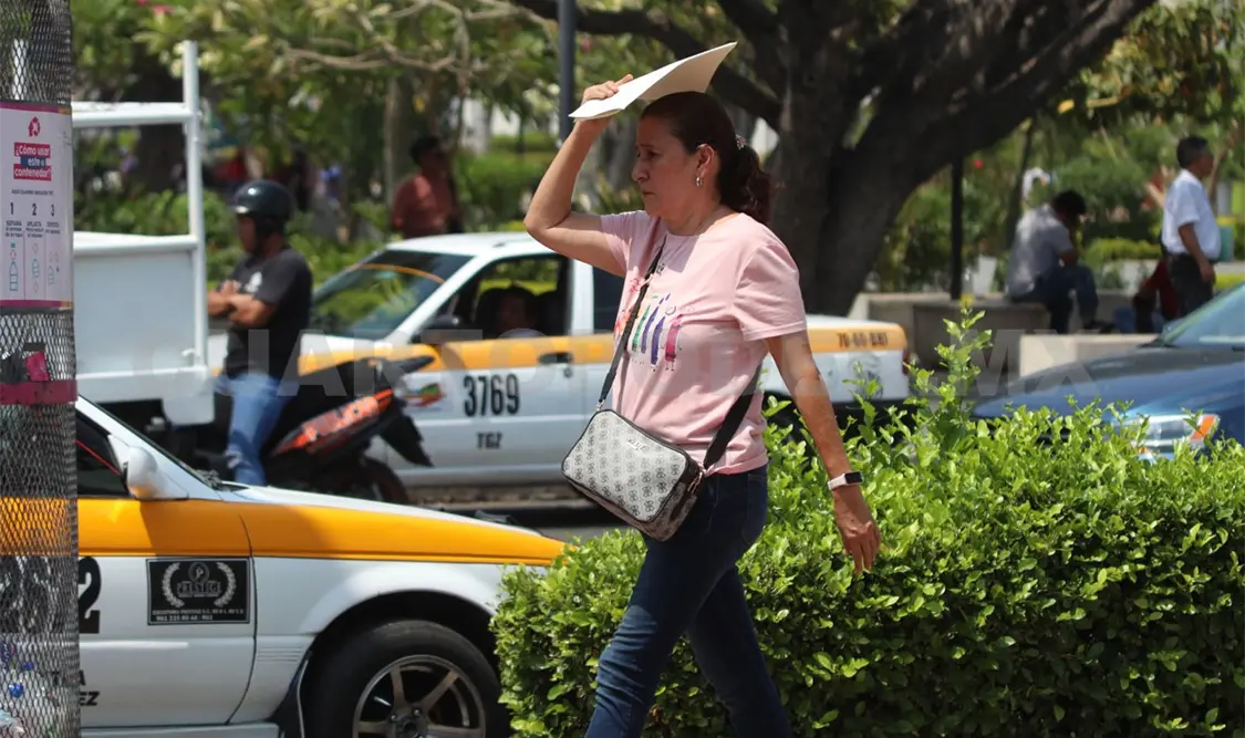 Entre paraguas y carpetas, formas de cubrirse del sol