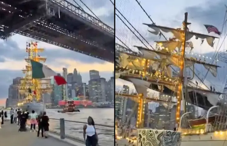 Buque Cuauhtémoc choca contra puente de Brooklyn