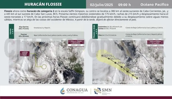 Huracán Flossie se debilita, pero mantiene alerta por lluvias, vientos y oleaje