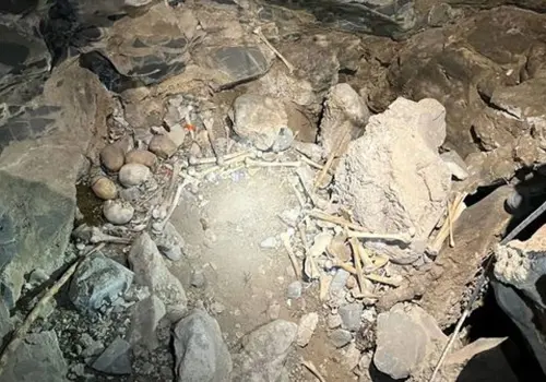 Rescatan restos óseos de cueva