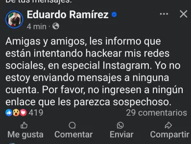 Eduardo Ramírez alerta sobre intento de hackeo