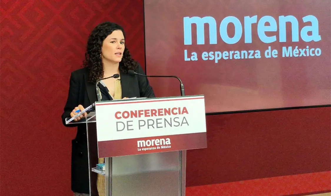 Luisa María Alcalde, dirigente nacional de Morena en conferencia de prensa. Cortesía