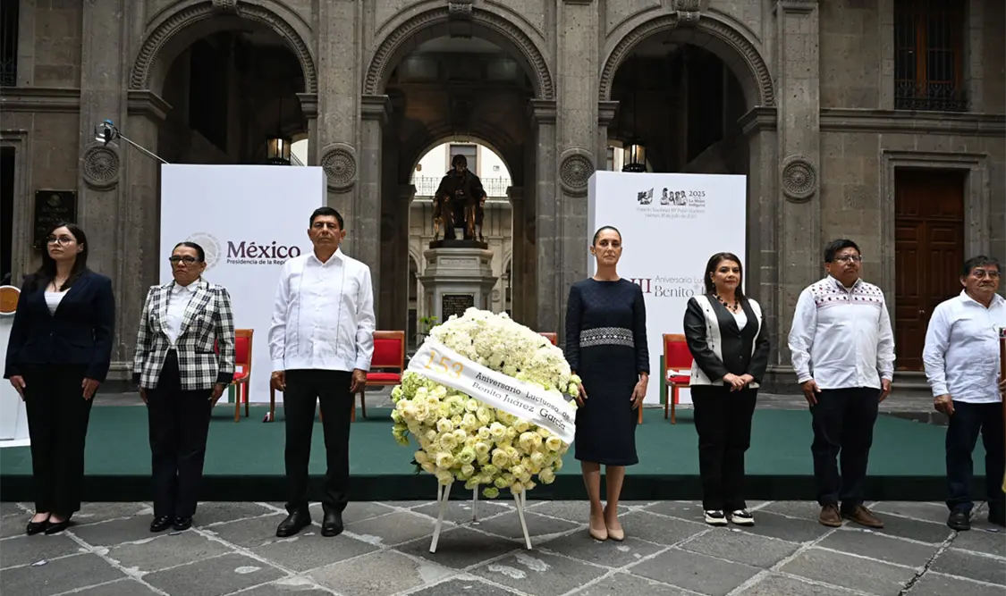 La presidenta de México encabezó desde Palacio Nacional, la ceremonia conmemorativa por el 153 Aniversario Luctuoso de Benito Juárez García. Cortesía