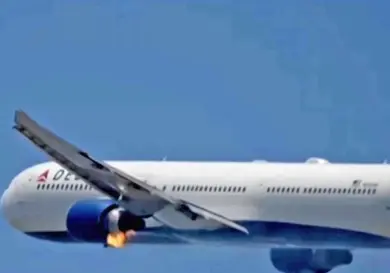 Captan en video a avión con llamas saliendo del motor izquierdo