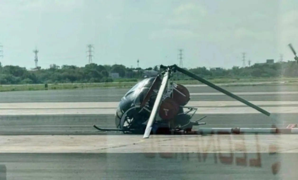Se desploma un helicóptero en pista de aeropuerto