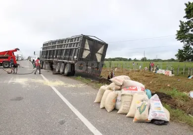 Saquean tráiler cargado de maíz tras percance