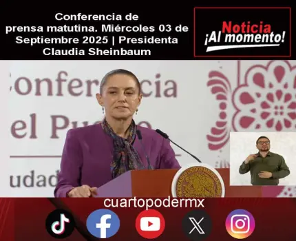 Conferencia de prensa matutina. Miércoles 03 de Septiembre 2025 | Presidenta Claudia Sheinbaum