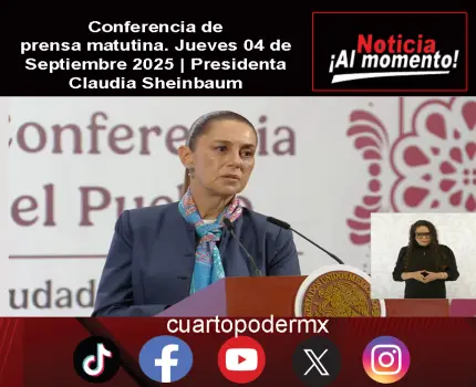 Conferencia de prensa matutina. Jueves 04 de Septiembre 2025 | Presidenta Claudia Sheinbaum