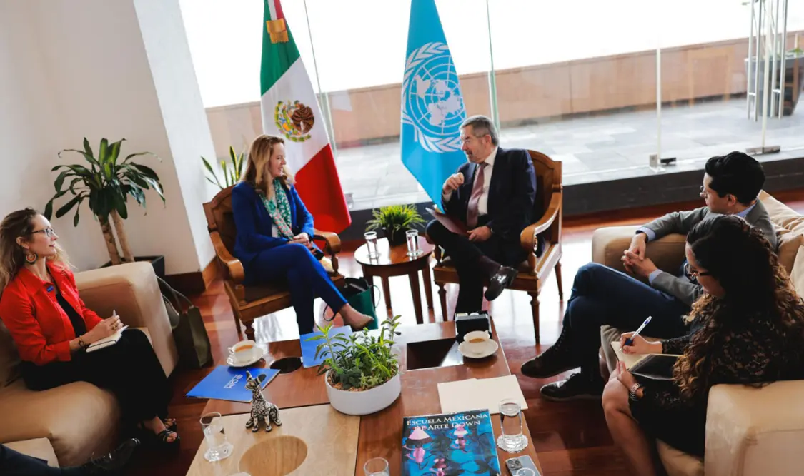 El canciller De la Fuente se reunió con Amy Pope, directora general de la OIM, y con Hamdi Ulukaya, fundador de Tent. Cortesía