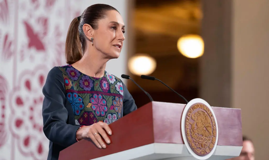 La presidenta Claudia Sheinbaum durante su conferencia matutina desde Palacio Nacional. Cortesía 