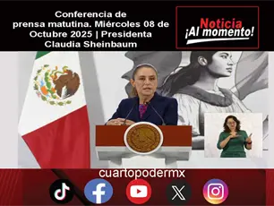 Conferencia de prensa matutina. Miércoles 08 de Octubre 2025 | Presidenta Claudia Sheinbaum