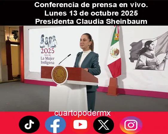 Conferencia de prensa en vivo. Lunes 13 de octubre 2025 | Presidenta Claudia Sheinbaum