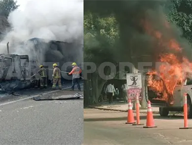 Se incendian tráiler y camioneta en la capital chiapaneca