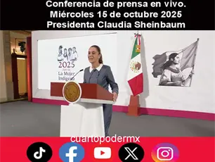 Conferencia de prensa en vivo. Miércoles 15 de octubre 2025 | Presidenta Claudia Sheinbaum
