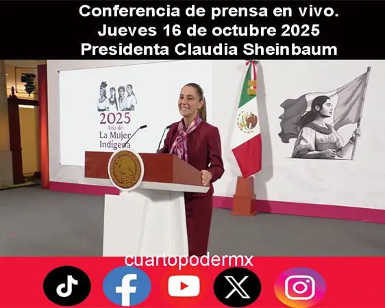 Conferencia de prensa en vivo. Jueves 16 de octubre 2025 | Presidenta Claudia Sheinbaum