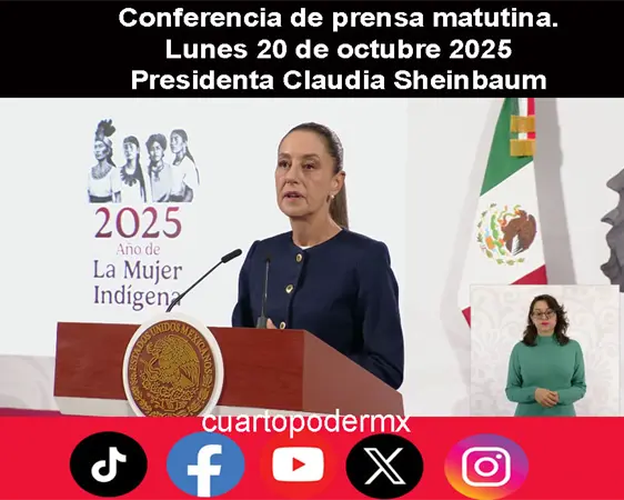 Conferencia de prensa matutina. Lunes 20 de octubre 2025 | Presidenta Claudia Sheinbaum