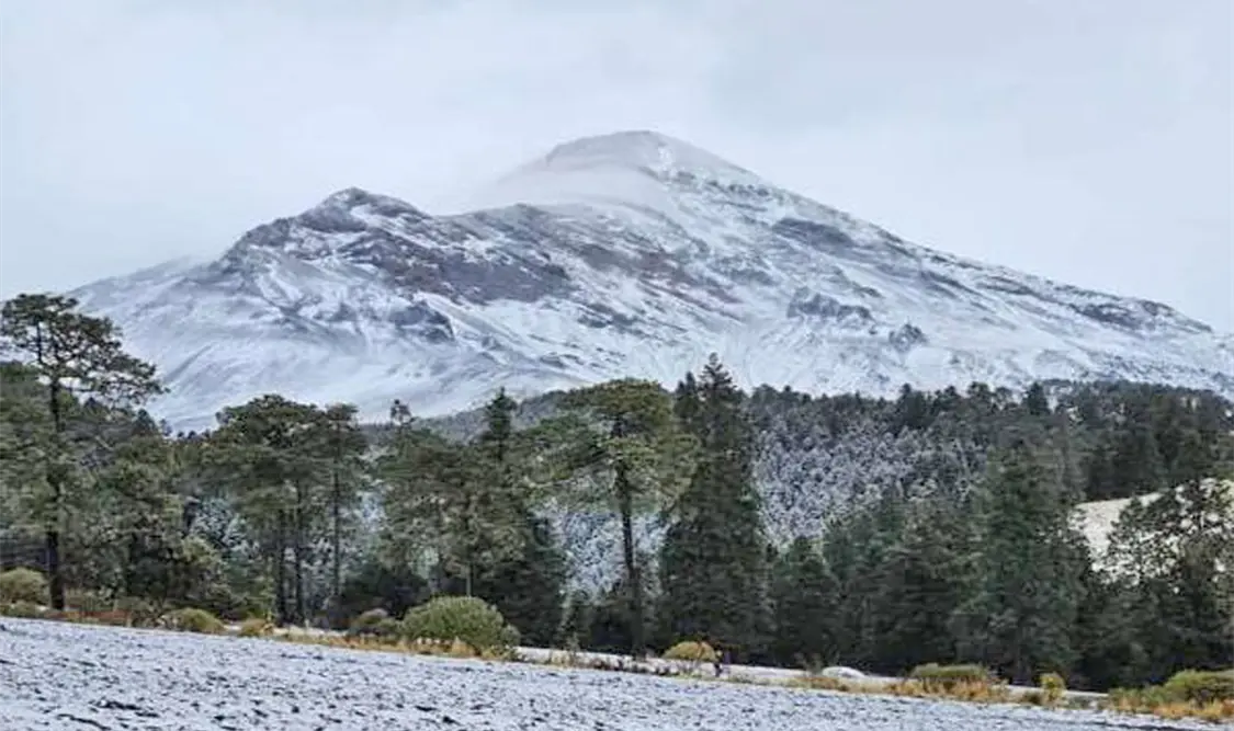 El Cofre de Perote se viste de blanco por caída de aguanieve. Cortesía  