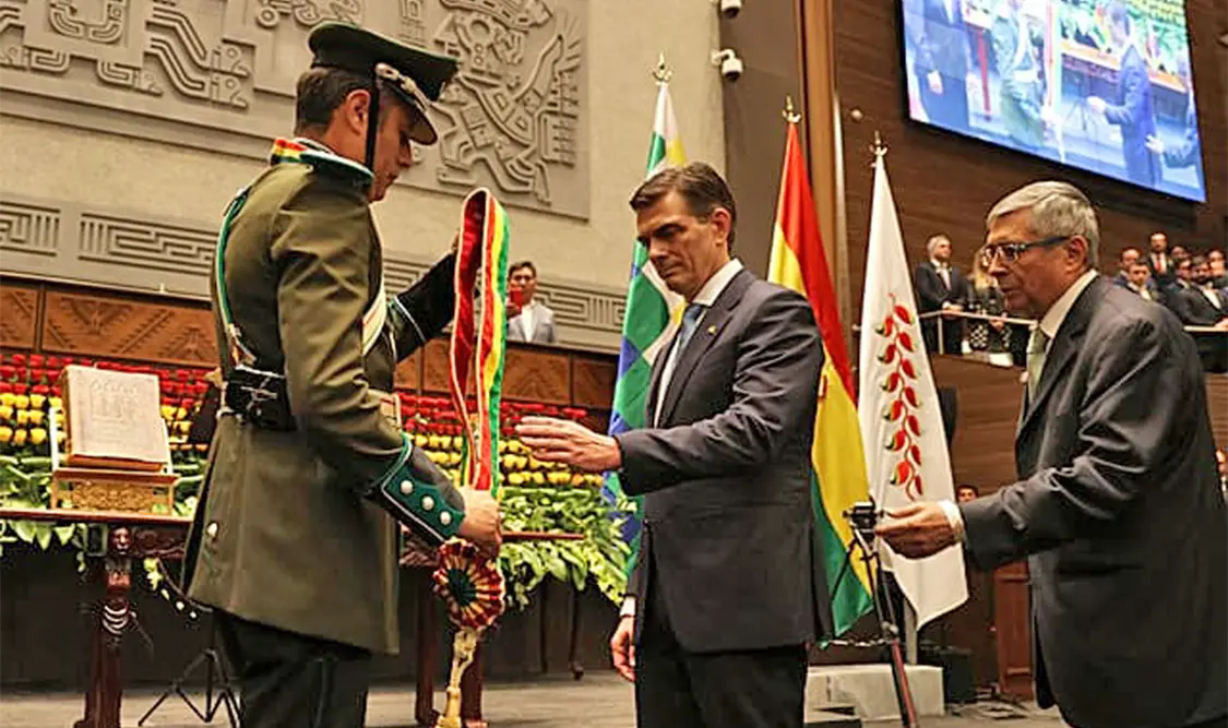 El presidente de Bolivia, Rodrigo Paz, durante el acto de posesión de las nuevas autoridades. Cortesía
