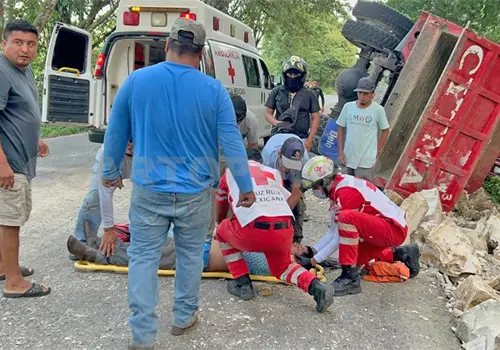 Camión de volteo por poco aplasta a Tsuru Camión de volteo por poco aplasta a Tsuru