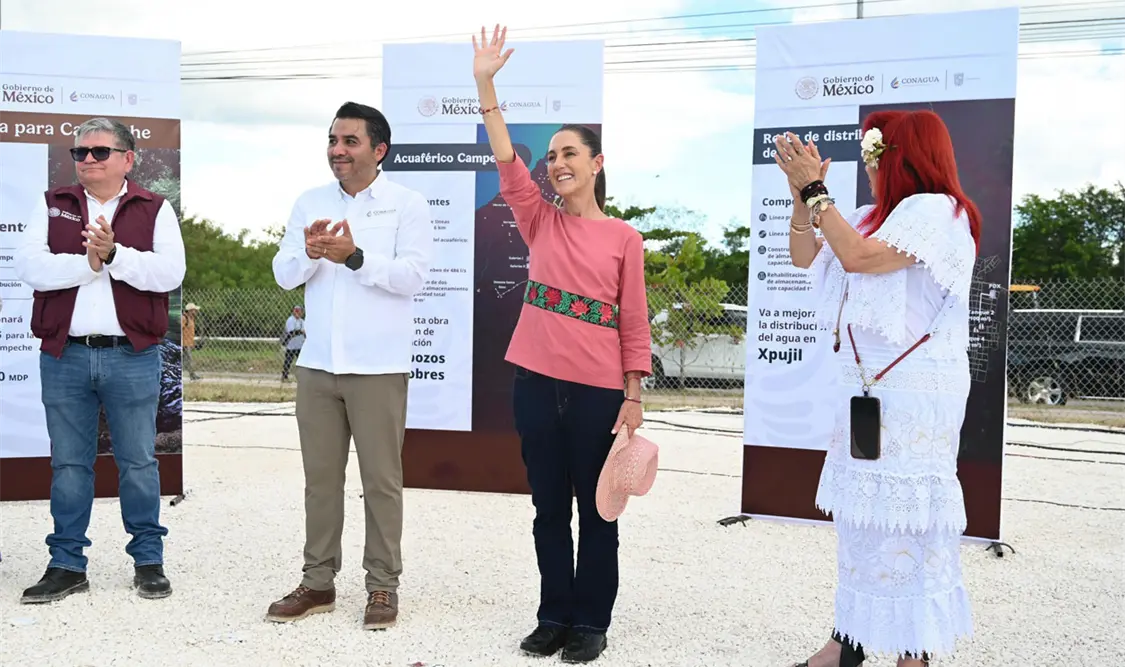La jefa del Ejecutivo federal, encabezó el banderazo de inicio de obras del proyecto “Agua para Campeche”. Cortesía