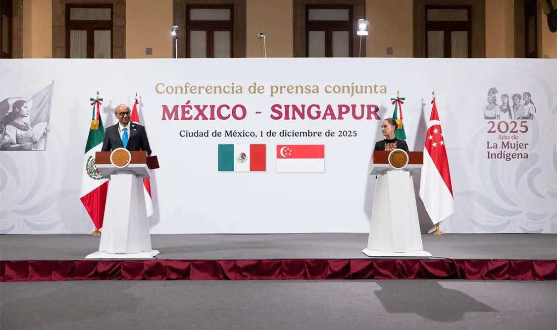 Ante Claudia Sheinbaum, Tharman Shanmugaratnam resaltó el trabajo de México para que su país sea un asociado de la Alianza del Pacífico. Cortesía