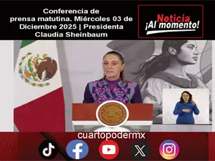 Conferencia de prensa matutina. Miércoles 03 de Diciembre 2025 | Presidenta Claudia Sheinbaum