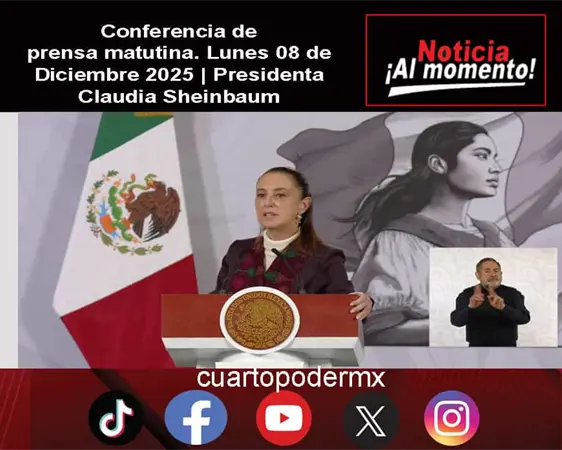 Conferencia de prensa matutina. Lunes 08 de Diciembre 2025 | Presidenta Claudia Sheinbaum