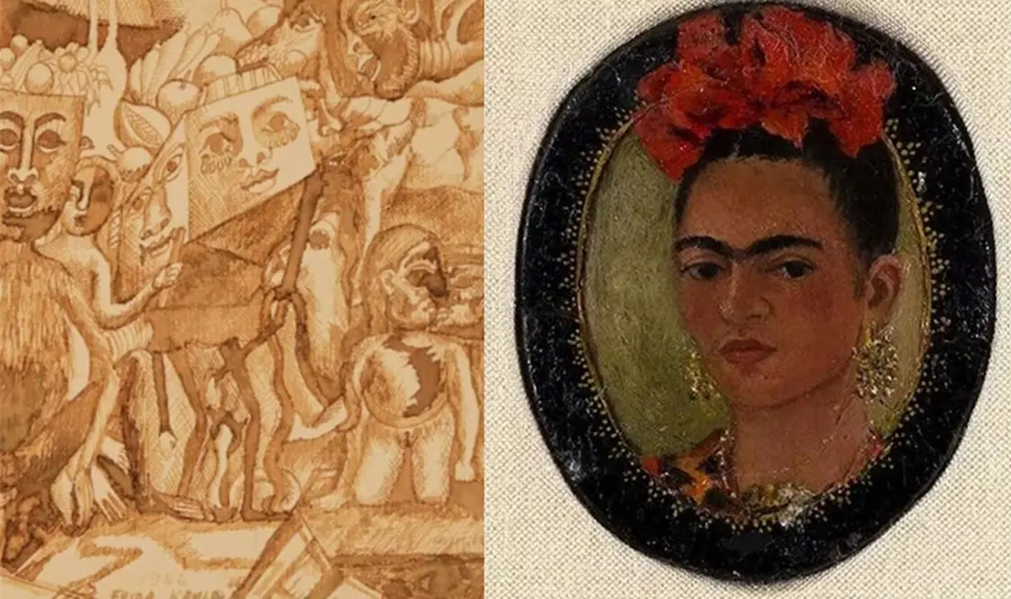 Máscaras (Carma I) (1946) y Autorretrato en miniatura (1938), de la colección Gelman. Cortesía