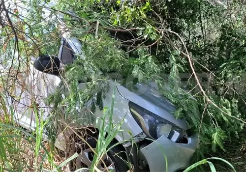 Sale del camino y termina varado entre la maleza