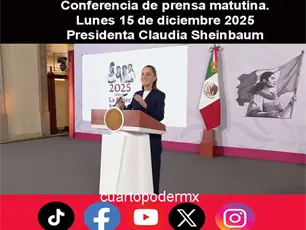 Conferencia de prensa matutina. Lunes 15 de diciembre 2025 | Presidenta Claudia Sheinbaum