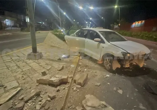 Autom&oacute;vil se estampa en unas jardineras