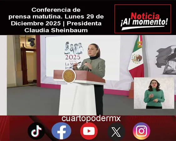 Conferencia de prensa matutina. Lunes 29 de Diciembre 2025 | Presidenta Claudia Sheinbaum