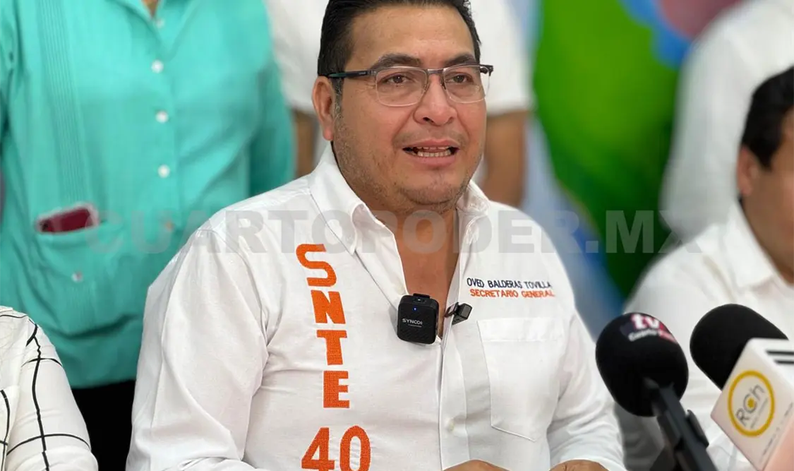 Oved Balderas Tovilla, líder de la Sección 40 del SNTE, habló de los temas que abordarán en 2026. Cortesía