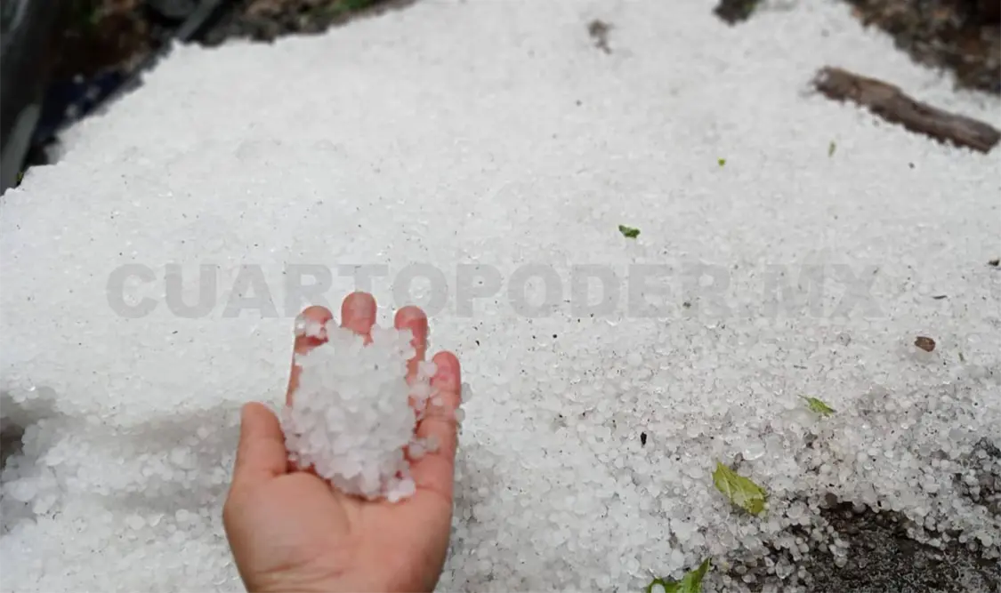 Los campos cubiertos de granizo asemejan una nevada, lo que también se ha convertido en un espectáculo. Ramón García / CP