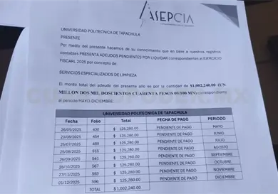 Adeuda la UPTap m&aacute;s de un mill&oacute;n de pesos a empresa