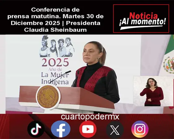 Conferencia de prensa matutina. Martes 30 de Diciembre 2025 | Presidenta Claudia Sheinbaum
