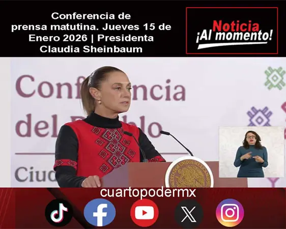 Conferencia de prensa matutina. Jueves 15 de Enero 2026 | Presidenta Claudia Sheinbaum