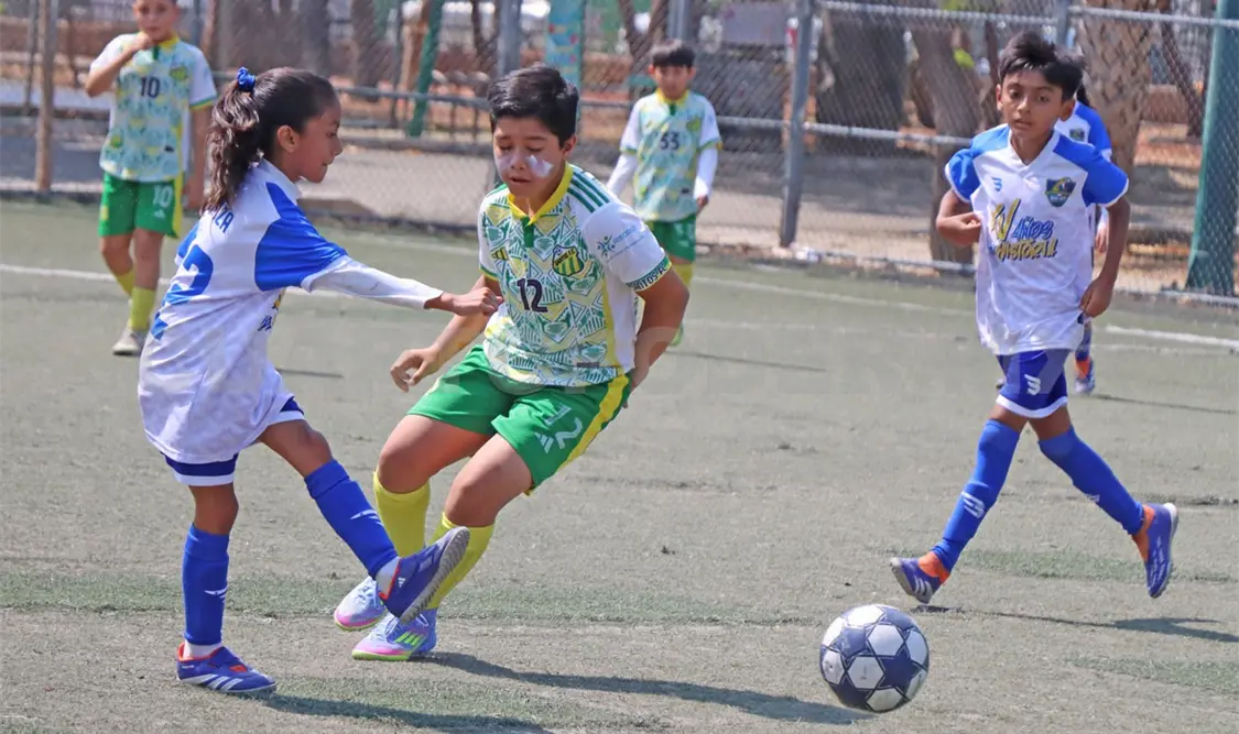 Los jugadores de Santos FC consiguieron el gol que les dio la ventaja en la semifinal de la categoría pony en Caña Hueca. Diego Pérez/CP