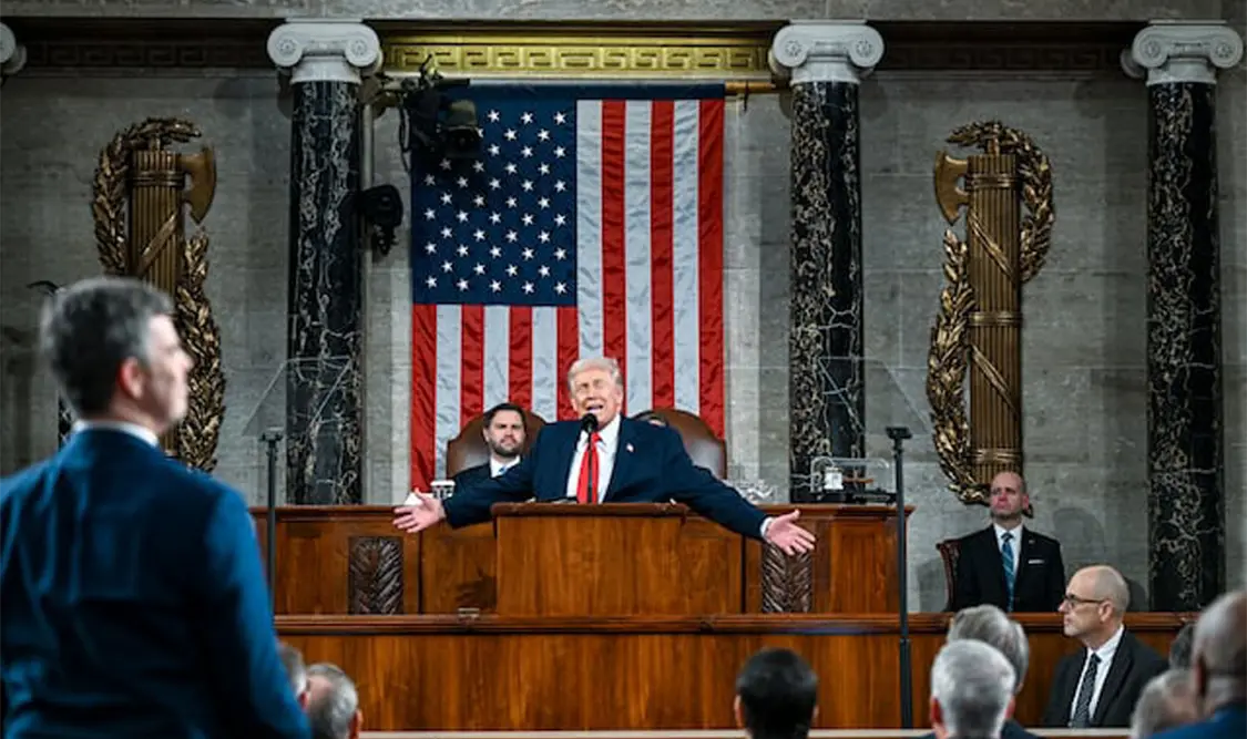 En su mensaje, Donald Trump presume de su gestión económica y del cierre de la frontera. Cortesía