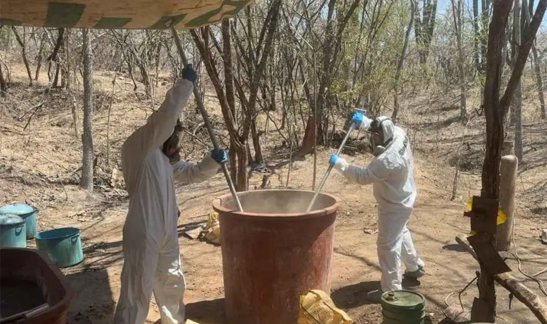 El sitio donde se producía la droga sintética fue asegurado por la Semar. Cortesía