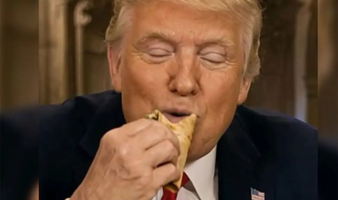 En nuevo clip creado con IA, Trump come tacos y baila en México, China y Medio Oriente. Cortesía