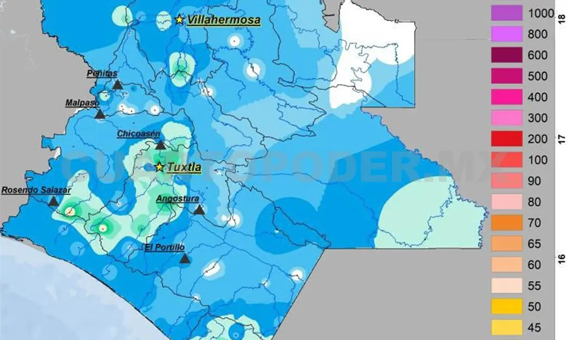 La gráfica explica la cantidad de lluvia contabilizada por regiones. CP