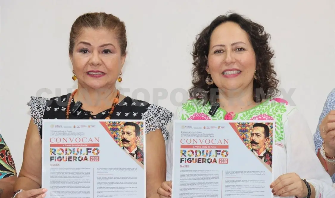 Angélica Altuzar, directora general del Coneculta, y Eva Elia Guzmán, alcaldesa de Cintalapa, presentaron la convocatoria. CP