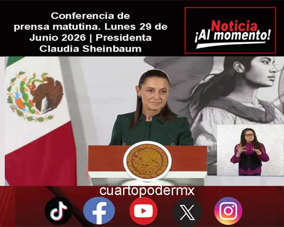 Conferencia de prensa matutina. Lunes 29 de Junio 2026 | Presidenta Claudia Sheinbaum