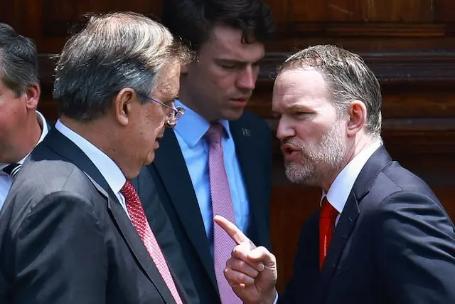 Marcelo Ebrard y Jamieson Greer en Palacio Nacional, Ciudad de México, el 20 de abril. Cortesía
